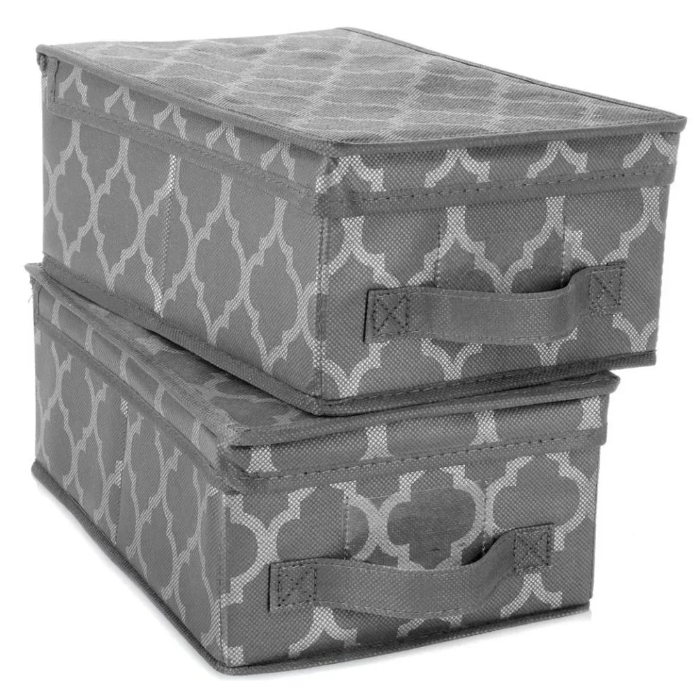 NEW 2 PK Gray, Silver FOLDABLE STORAGE BOXES, Shoes & More- Lightweight Hangable